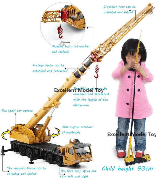 KDW Modèle de grue de levage en alliage moulé sous pression, flèche de 97 cm de long, camion d'ingénierie, 1:55, ornement, cadeau d'anniversaire de Noël pour enfant, collection 625011, 2-2