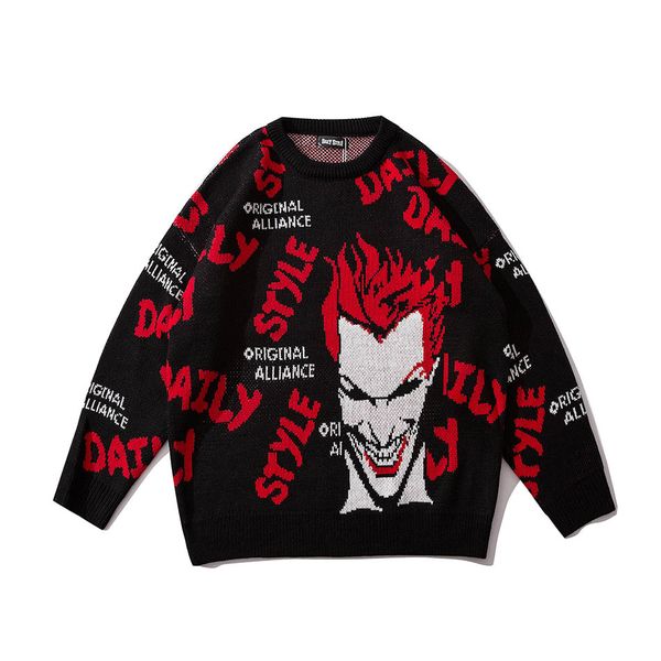 

original designer head letter print pullover sweater men cashmere pull homme big size retro sweaters couple high street clothes, White;black