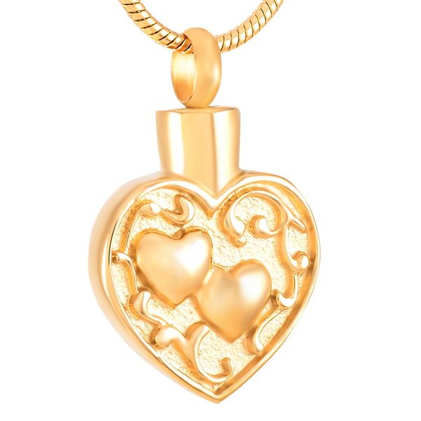 

ijd8539 stainless steel gold double hearts cremation for ashes urn pendant necklace for human/pet ash keepsake with chain jewelry, Silver