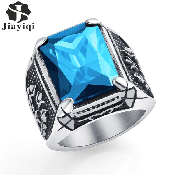 

jiayiqi vintage cz stone men's rings punk style 316l stainless steel ring for men jewelry men's ring with crystal, Silver