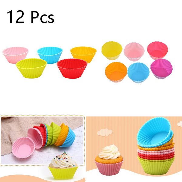 

urijk 12pcs muffin silicone mold bakeware cupcake liners mold baking cake decorating tools kitchen supplies random colors