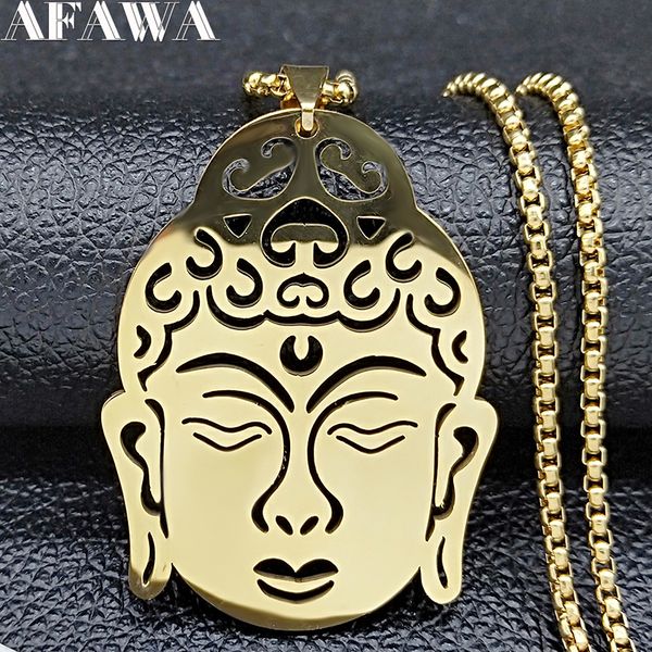 

2019 fashion buddha stainlessÂ steel statement necklace for women gold color big long necklace jewelry gargantilla n19749, Silver