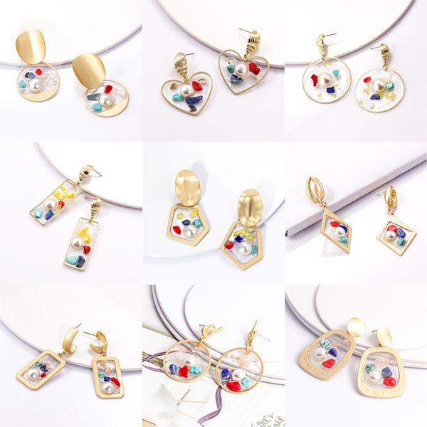 

welback resin pearl drop earrings for women girls boho vintage earrings 2019 geometric shell brincos fashion jewelry, Silver