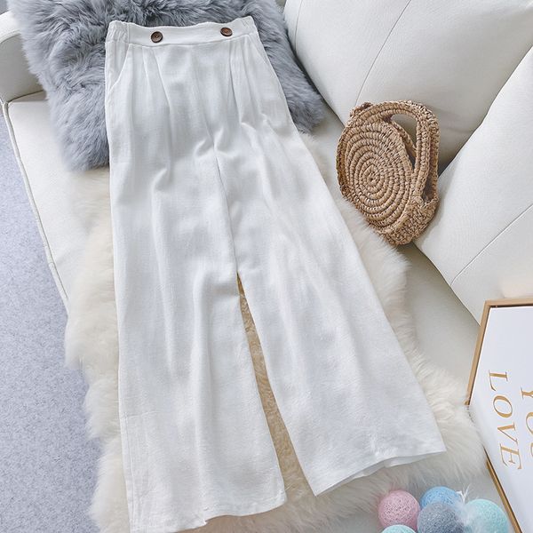 

швабра пол брюки 2019 knicker высокая талия лен непосредственно запонки брюки вы японский и корейский чувство свисать досуг брюки, Black;white