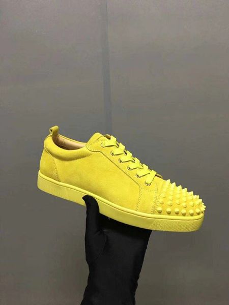 

yellow red bottoms shoes studded spikes flat casual sneakers for men women low cut suede glitter party lovers wedding genuine leather rivet, Black