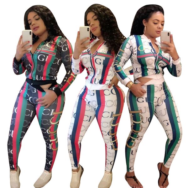 

stripe 2 piece outfits women autumn long sleeve jacket+bodycon pants suits casual tracksuits two piece sets matching sports suit, Gray
