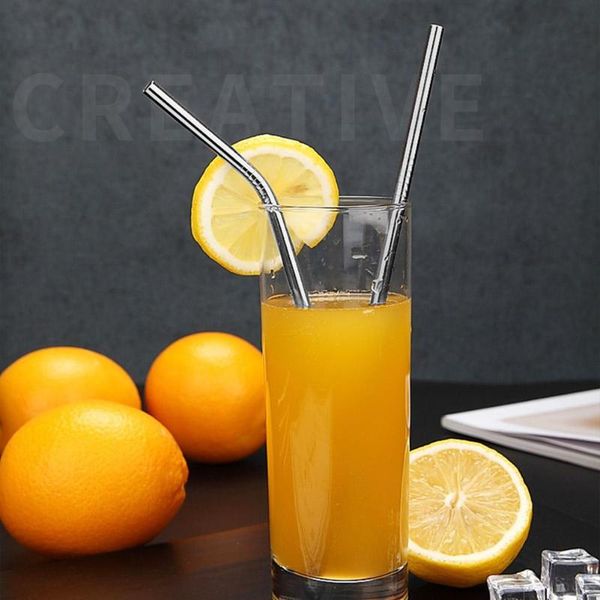 

5pcs/set reusable stainless steel straight bent straws cleaning brush set barware bar straw tools with cleaning brush bar party