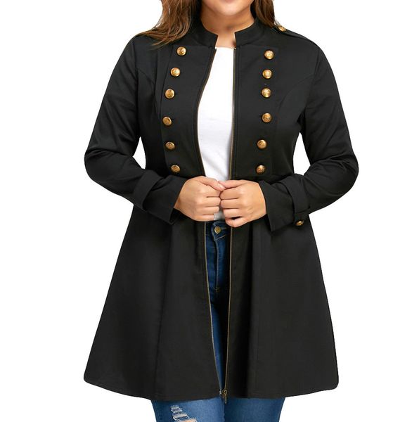 

plus size 5xl women trench coat elegant button long coat outerwear 2018 autumn fashion windbreaker cardigan overcoat, Tan;black