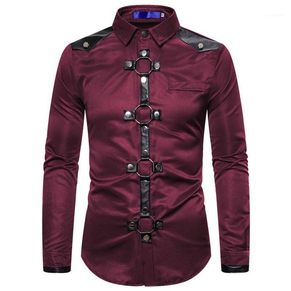 

turn down collar long sleeve mens gothic style casual mens apparel rivet mens designer shirts solid color, White;black