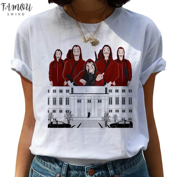 

new money heist harajuku t shirts women la casa de papel hip hop t shirts fashion house of paper tshirt fashion top, White