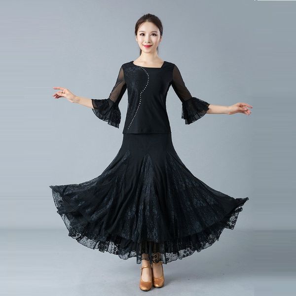 

ladies modern dance skirt girls waltz dancing suit national standard dance practice performing costumes d0821, Black;red