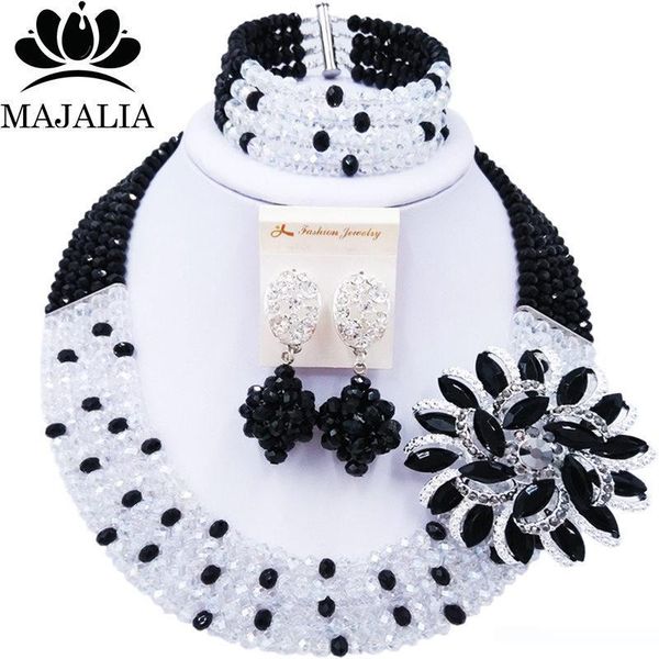 

majalia romantic african jewelery set clear ab black crystal beads bride jewelry nigerian wedding jewelry sets 5cc0022, Slivery;golden