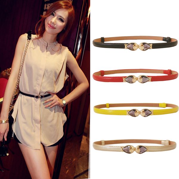

2019 korean fashion fish jewelry candy color adjustable lacquer belt ladies thin waistband women harajuku, Black;brown