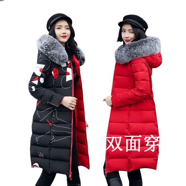 

2019 new cotton-padded clothes women's europe and america double-sided wear large size medium-length cotton-padded jacket padded, Blue;black