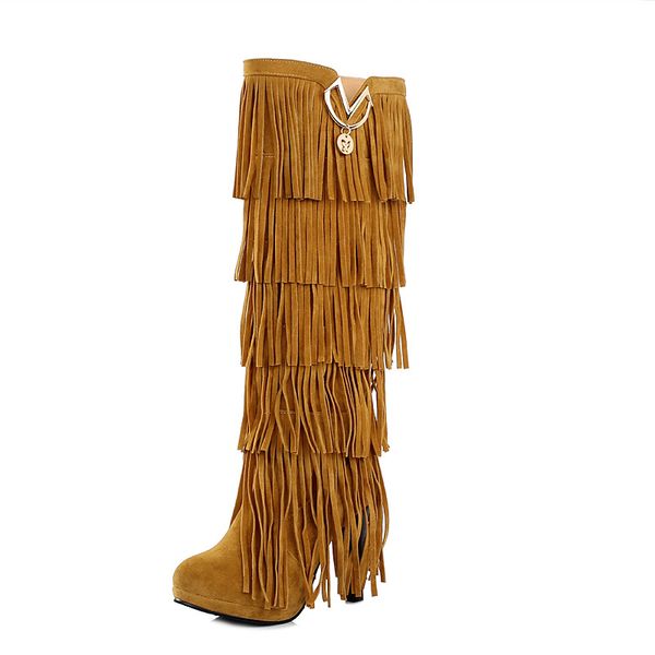 

dropshipping 2019 new women over the knee boots shoes suede fringe european womens winter boots shoes winter autumn, Black