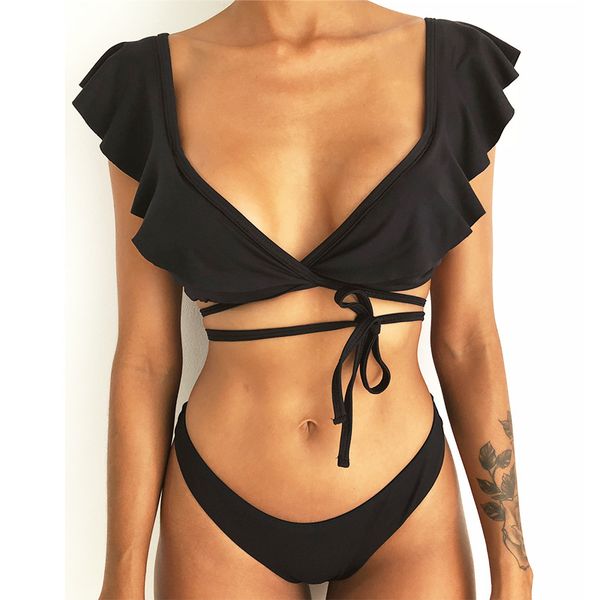 

solid color v-neck 2019 women s designer bikini bottom thong bandage 2 piece crop swimwear women swimsuit brazilian set