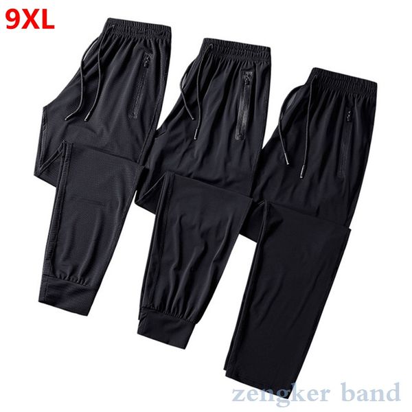 

summer quick-drying men's ice silk plus size xl air conditioning pants 280 pounds beam mouth close mouth long pants 7x8xll9x, Black