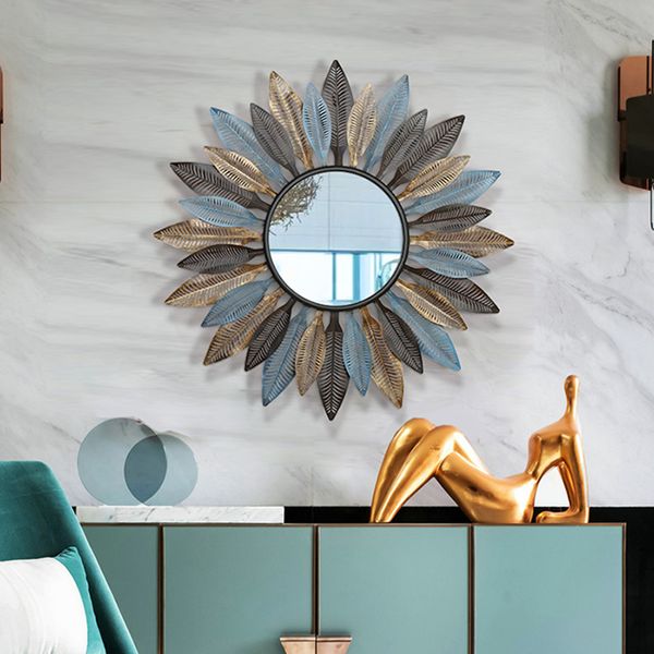 Creative Modern European Living Room Wall Hanging Mirror Sun Decorative Mirror Porch Mirror Wall Hanging Wall Decoration Frame Home Decor Two Way