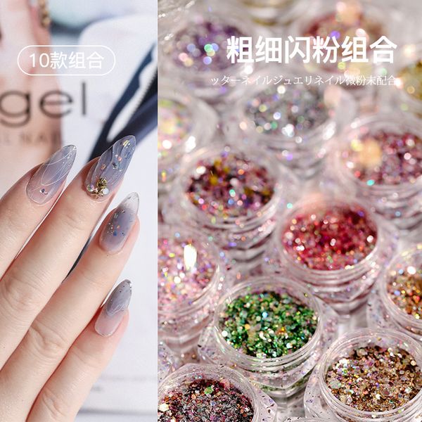 

6 box champagne gold irregular meteorite fragment nail flakies silver red micas sheets nail art 3d decorations sequins, Silver;gold