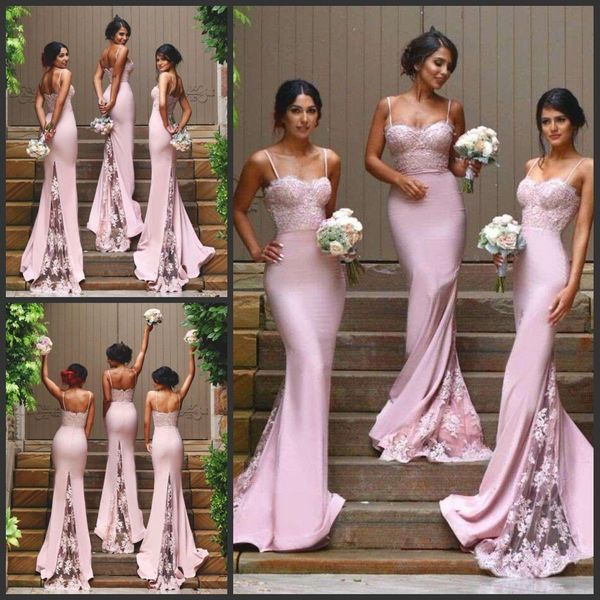 

Hot Selling Lace Mermaid Bridesmaid Dresses Long Formal Wedding Guest Evening Dress Spaghetti Strap Maid of Honor Dress Cheap Prom Gown