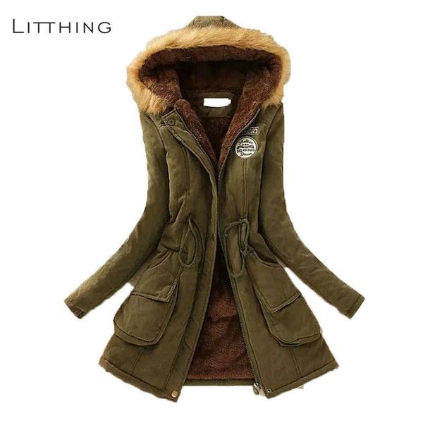 

litthing women fluffy parkas female women coat thicken warm cotton winter jacket womens outwear parkas 2019 spring plus size 3xl, Black