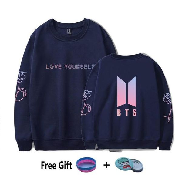 

бц к-поп толстовка люби себя круглым вырезом толстовка женщины толстовки осень корейский женский уличный стиль к поп одежда, Black