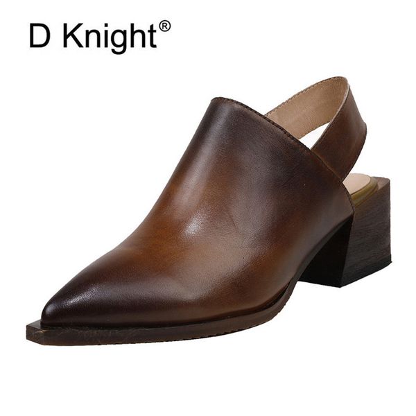 

2020 seller women sandals vintage summer shoes anti-slip pointe-toe thick high heel comfortable sandals lady genuine leather, Black