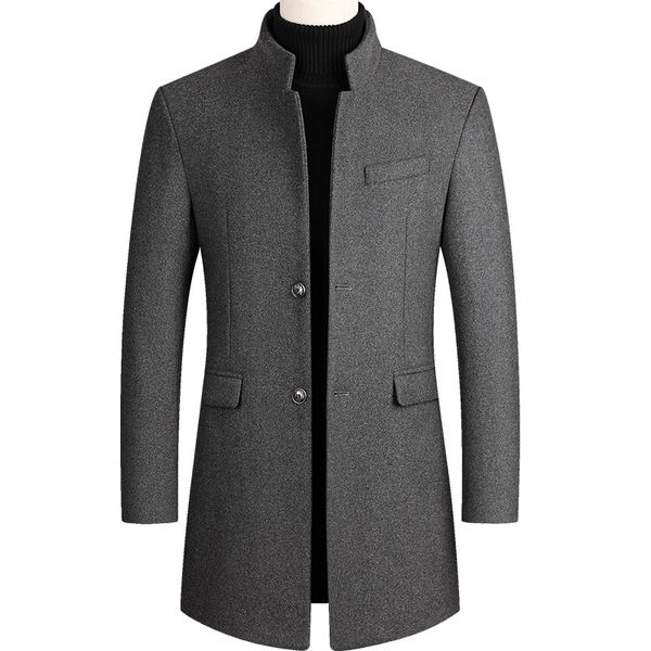 

thoshine winter 30% wool men thick coats slim fit stand collar buttons male fashion wool blends outerwear jackets trench, Black