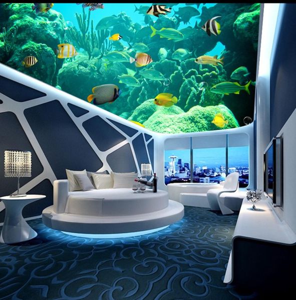 Ocean Fish Dolphin 3D Teto Mural Mural de Teto 3D papel de parede