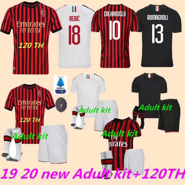 

новый ac milan 120 лет комплекты трикотажные изделия футбола 19 20 piatek romagnol paquetá маек 2019 2020 adult suso бонавентура maillots, Black