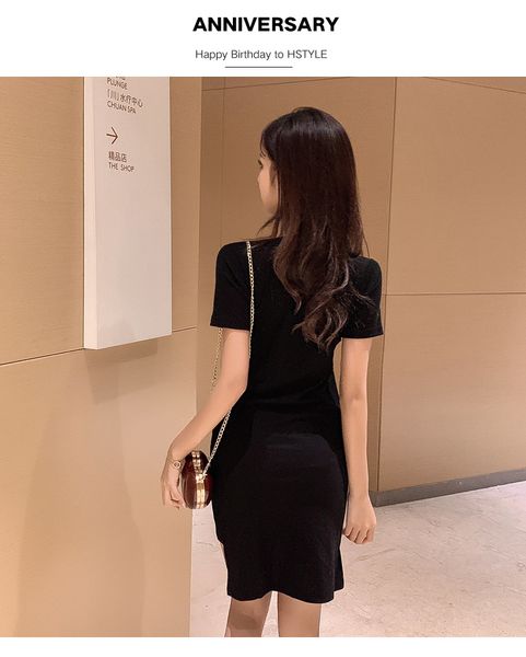 

ss solid color slim slimming dress, Black;gray