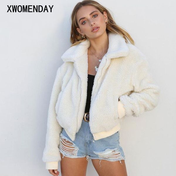 

fashion long sleeve short coat women 2019 autumn winter warm soft jacket female plush loose overcoat casual outerwear, Black;brown
