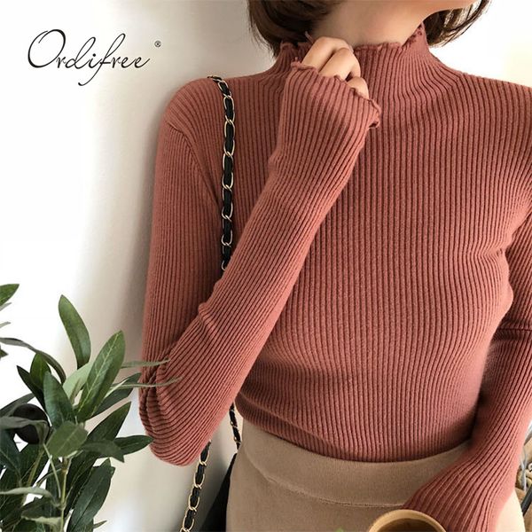 

ordi2019 autumn winter knitted sweaters and pullovers christmas jumper basic knitwear casual slim women turtleneck sweater, White;black