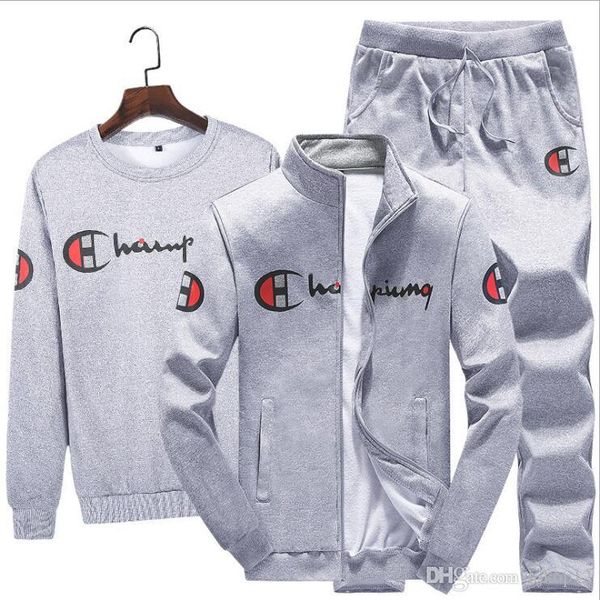

осень зима 3 шт наборы (куртка + pant + толстовки) tracksuit мужчины sporting brand-одежда повседневная дорожка костюм мужчины тонкий костюм, Gray