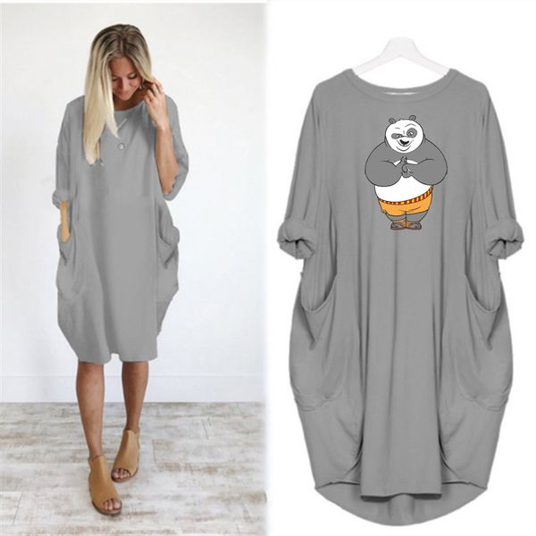 

casual womens designer dresses s/s women streetwear printed shirt dress plus size womens long sleeve dresses 6 colors, Black;gray