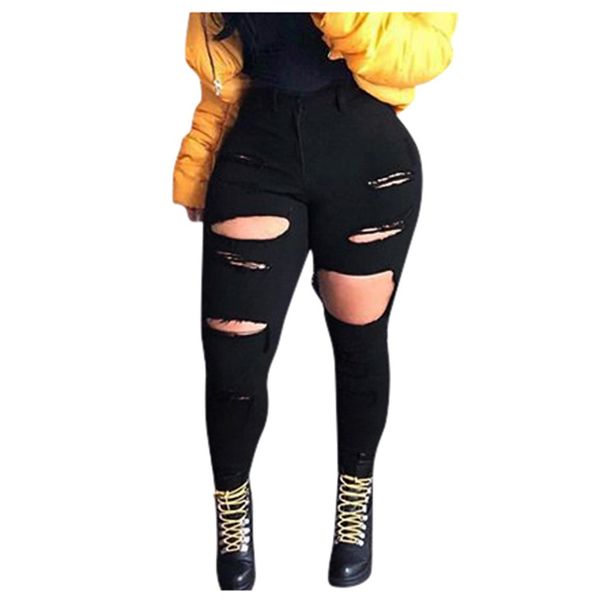 

ostrich black jeans pants women mid waist slim hole ripped jeans stretch denim trousers fashion pants for female 1202, Black;white