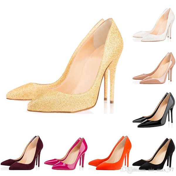 

red bottoms luxury designer высокие каблуки острым носом насосы натуральная матовая кожа женщины свадебные туфли обнаженная размер 35-42 8 с