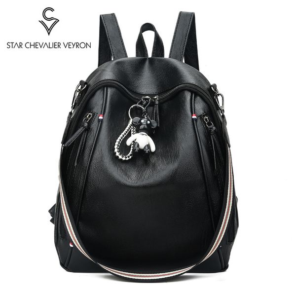 

scv 2020 women multifunction bakcpack color matching wild fashion leisure travel bags student book bag leather backpacks black