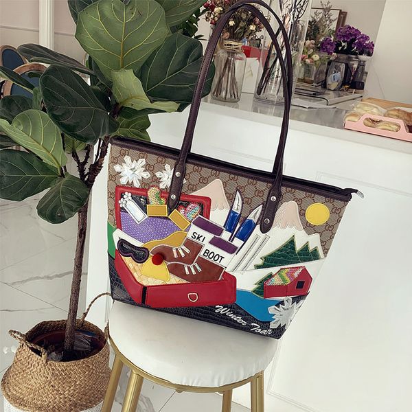 

women bags canvas patchwork embroidery shoulder bags girl handbags female totes braccialini style handmade cartoon winter story