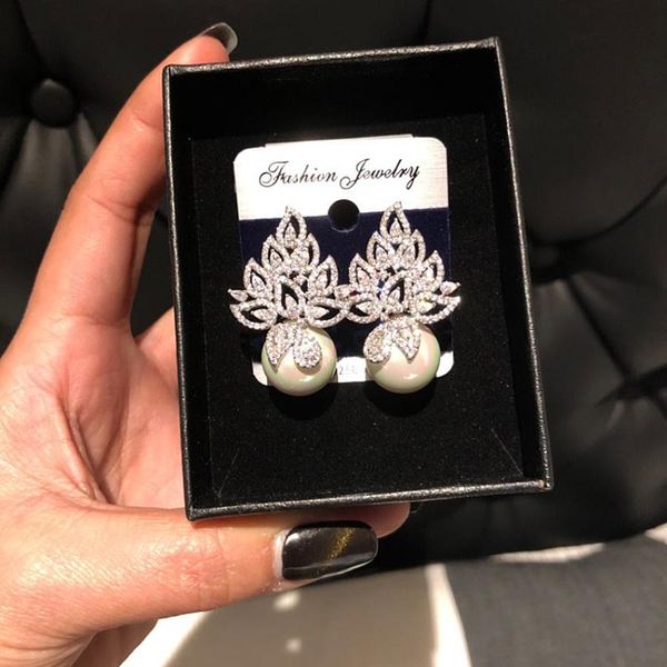 

godki imitation pearl leaf collection full micro cubic zirconia pave women bridal engagement earring jewelry addiction, Golden;silver