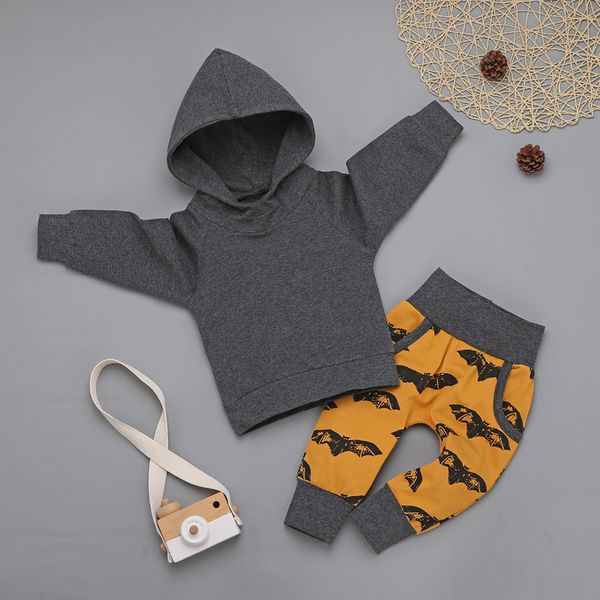 

newborn infant baby boys hoodie t shirt + cartoon bat pants outfits set hooded collar baby boy sofa clothes winter 2019, White