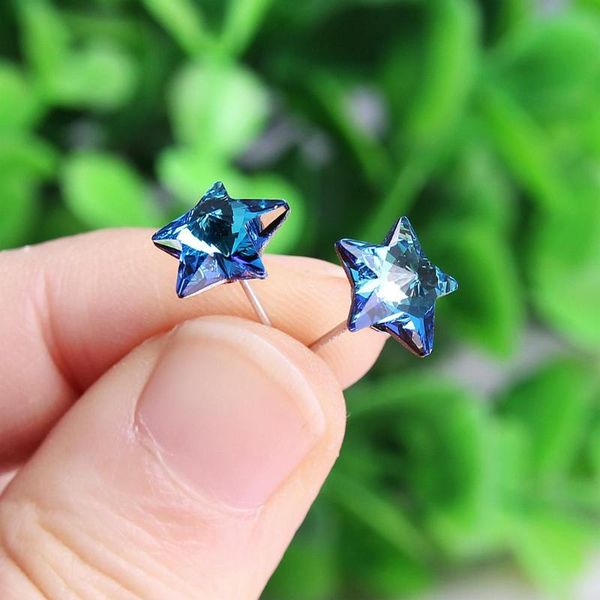 

silver 925 jewelry stud earrings for women gift blue 4 colorsstar sterling silver earrings fashion jewelry, Golden;silver