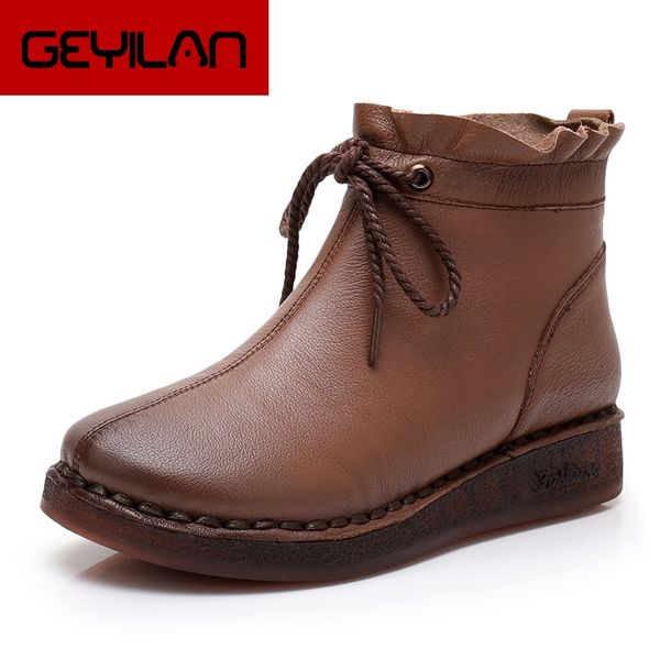 

autumn boots round toe ankle boots handmade lady soft flat shoes casual women's shoes ladies motorcycle, Black