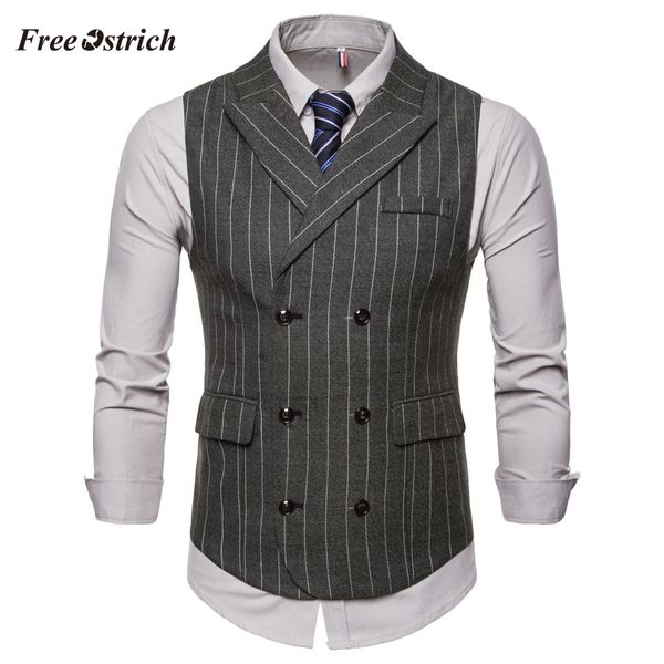 

ostrich business men's stripedsleeveless vests v-neck gentle looks suit vests british style formal casual coats, Black;white