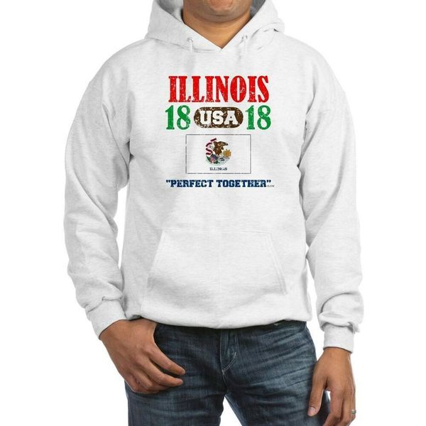 

illinois / usa 1818 statehood "perfect together "distressed" hoodie w/pockets, Black