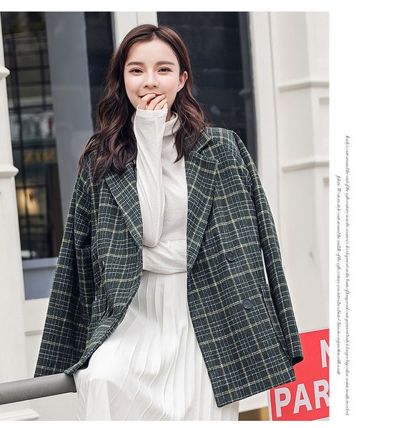 

women blazers runway jacket autumn winter casual plaid ladies suits coat elegant slim plus size women blazers female 2019 s0256, White;black
