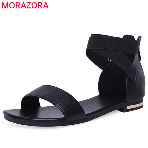 

morazora 2019 genuine leather women sandals black casual shoes female simple zipper summer flat sandals woman beach shoes