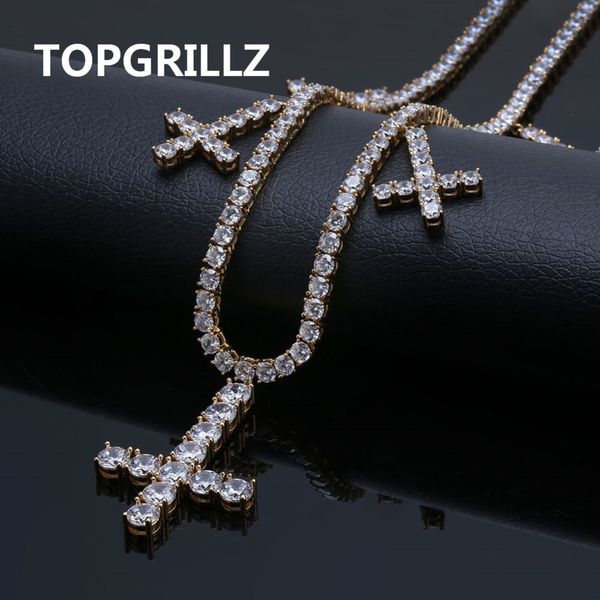 

iced out cz cross pendant & necklace tennis chains jewelry gold silver color men women charm 18 " 22 "necklaces for gifts