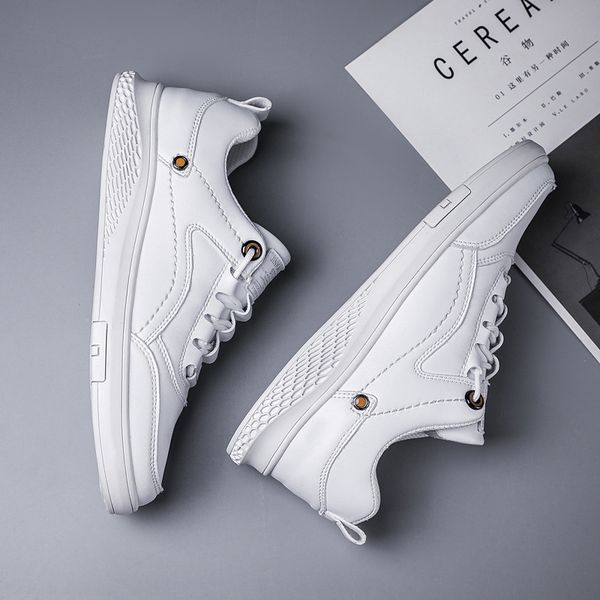 

men casual shoes light student white shoes men fashion sneakers comfortable leather vulcanize outdoor flat, Black