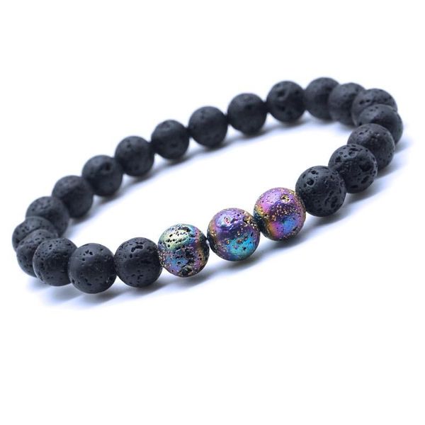 

8mm colourful lava rock beads chakra bracelets healing energy stone meditation mala bracelet essential oil diffuser jewelry, Black